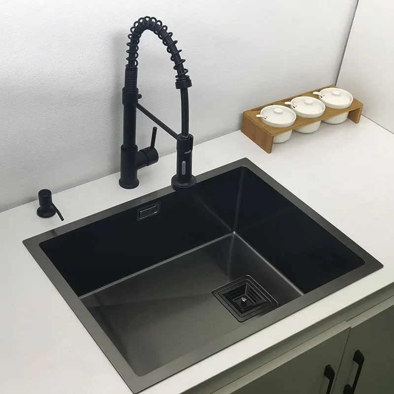 Nano Matte Black Kitchen Sink Above Counter or Undermount Sinks Vegetable Washing Basin Stainless Steel Single Bowl Sink Kitchen