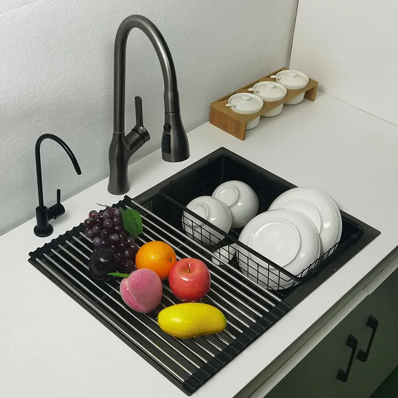 Nano Matte Black Kitchen Sink Above Counter or Undermount Sinks Vegetable Washing Basin Stainless Steel Single Bowl Sink Kitchen