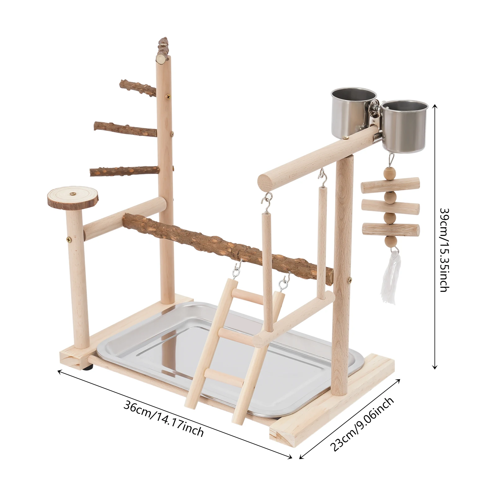Parrot Bird Play Stand, Wooden Bird Playing Stand, Bird Playground with Ladder and Swing