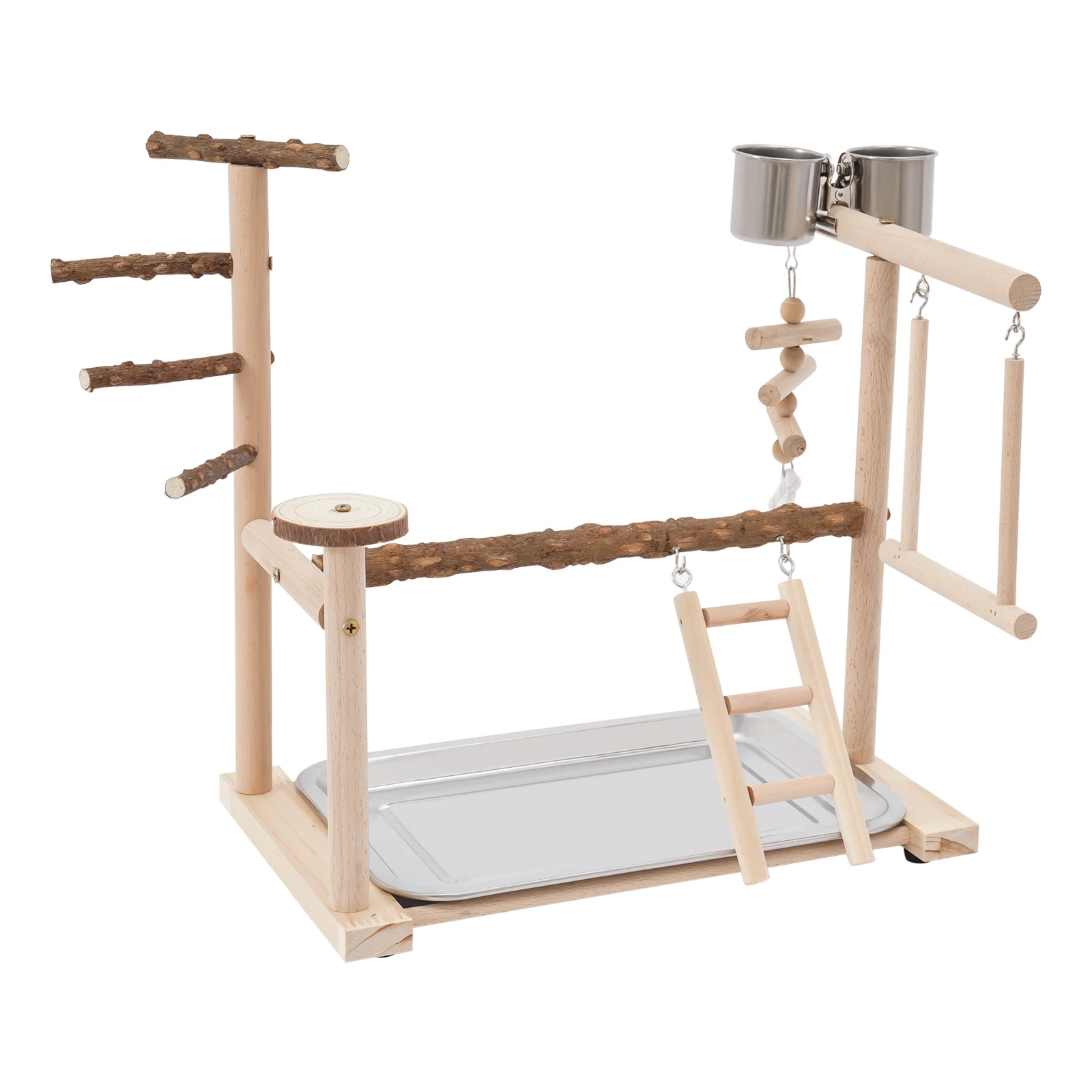 Parrot Bird Play Stand, Wooden Bird Playing Stand, Bird Playground with Ladder and Swing