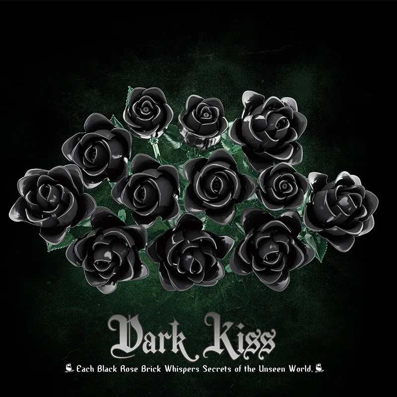12PC Black Rose Building Blocks Plant Bouquet Simulated Roses Flowers Gothic Decoration Home Display Holiday Gifts Kids Toys