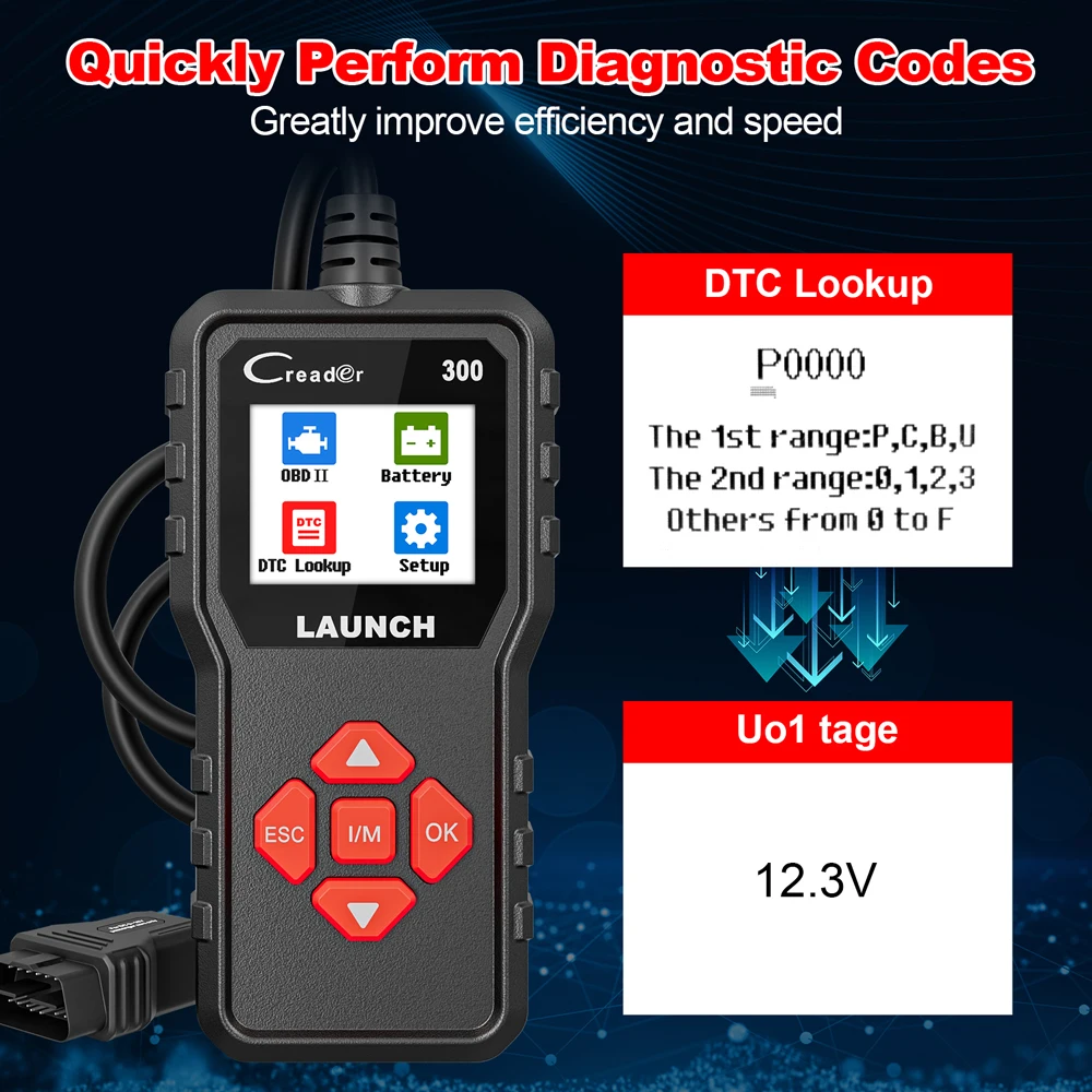 LAUNCH X431 CR300 OBD2 Scanner Auto Car Code Reader DTC Lookup Diagnostic Tool Engine Check Free Update Online