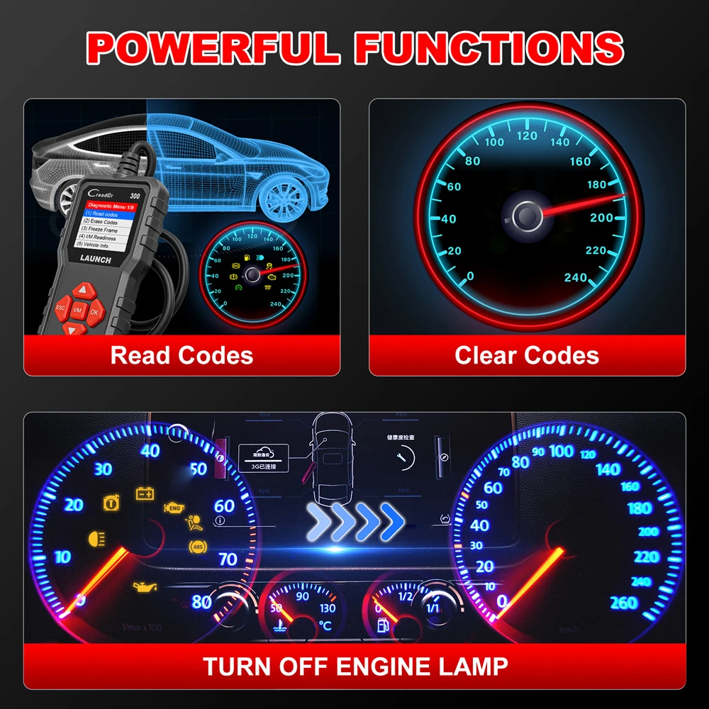 LAUNCH X431 CR300 OBD2 Scanner Auto Car Code Reader DTC Lookup Diagnostic Tool Engine Check Free Update Online