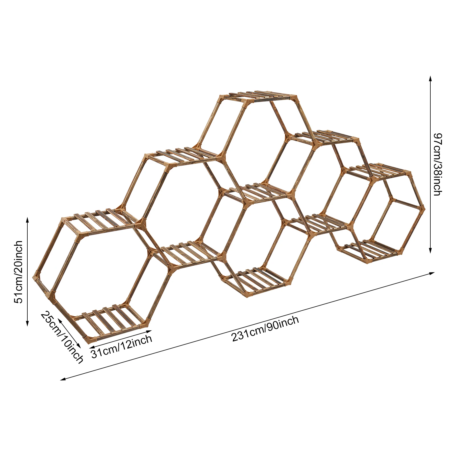 Multi-tier Hexagonal Plant Stand Flower Wood Display Rack Storage Shelf Plant Shelves For Living Rooms Balconies 231*25*97cm
