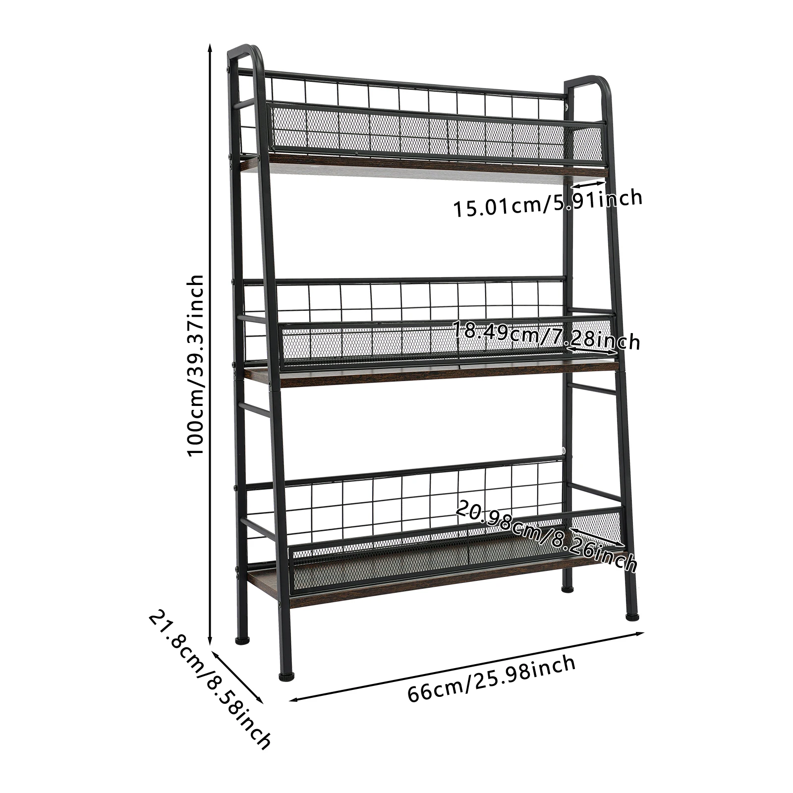 3-tier Record Storage Shelf with 4 Adjustable Feet Record Holder for Placing Letters, Magazines, Books