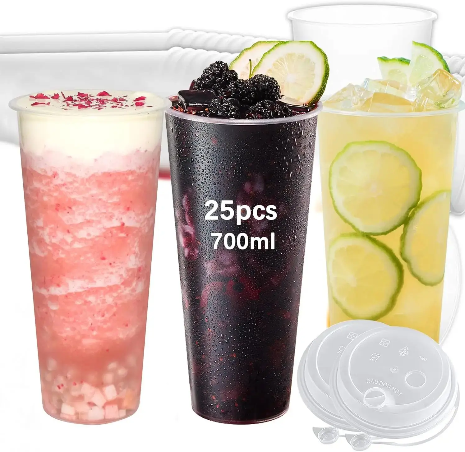 SAEIV 520/700ml Party Cups with Lid - High quality PP cups for DIY cocktails and other drinks, BPA free, -20℃ to 100