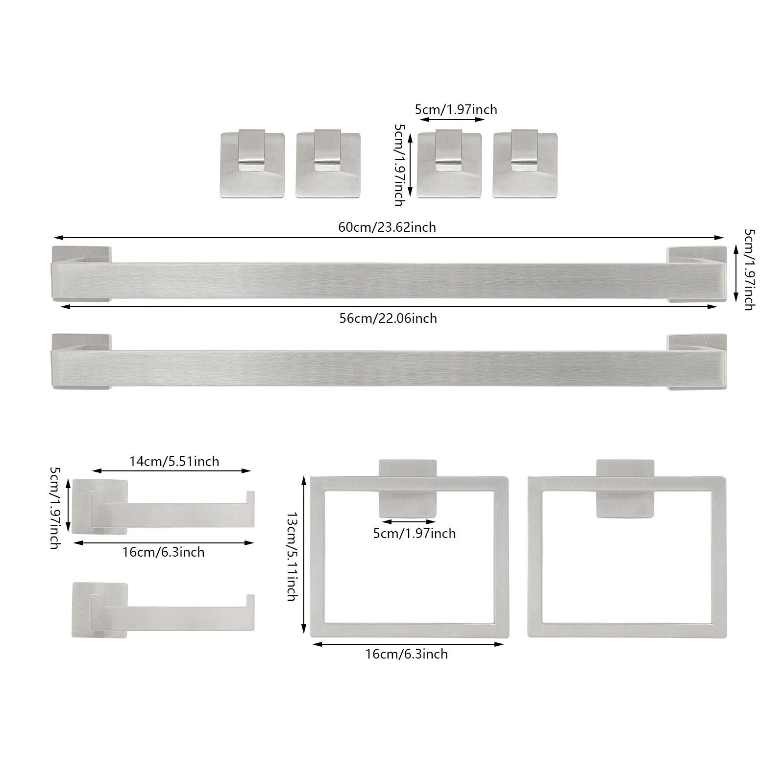 Stainless Steel Bathroom Towel Bar Set 10-Pieces Bathroom Accessories Set Modern Wall Mounted Towel Bar Set For the Bathroom