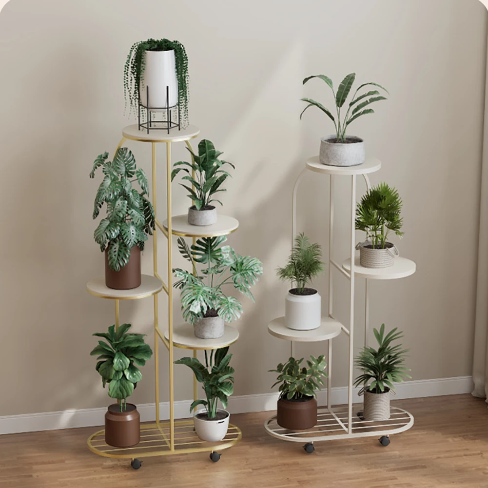 Plant Shelving Flower Pot Holder, Wrought Iron Corner Multiple Planter Rack Organizer with Wheels For Room Corner Balcony Garden