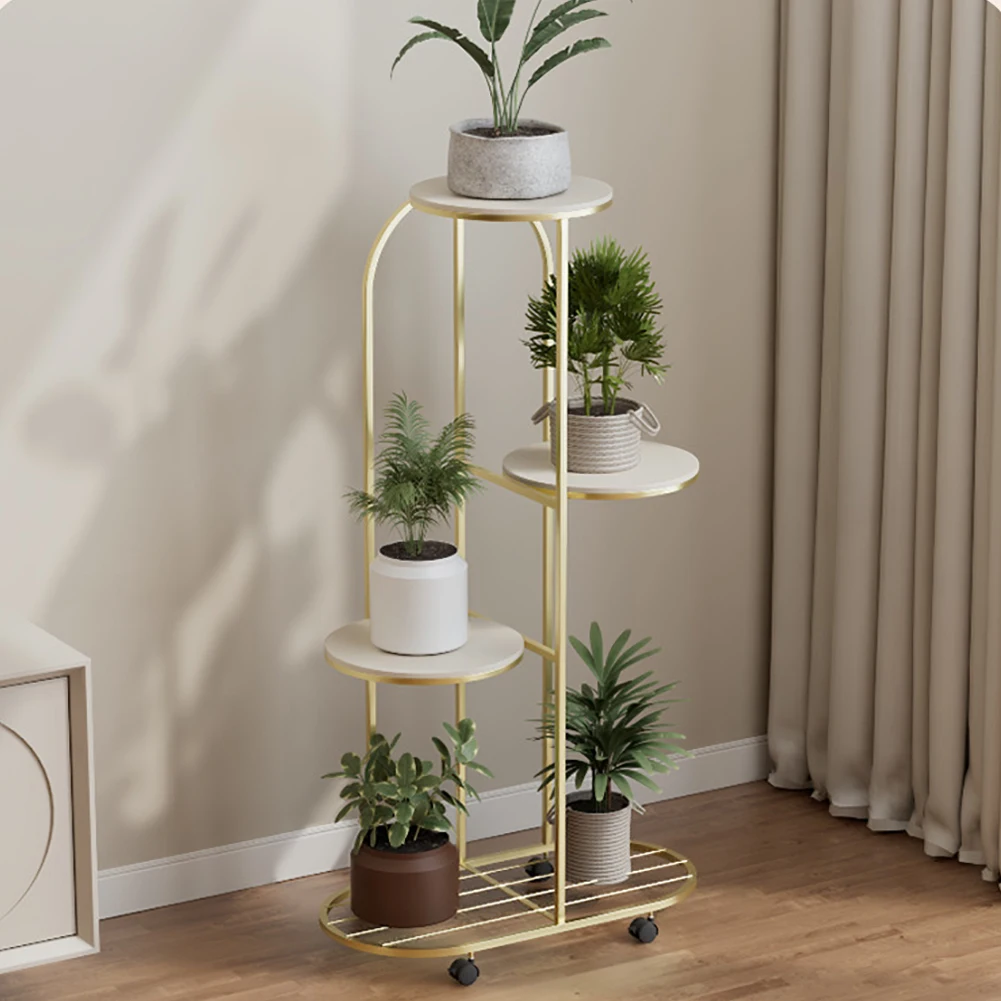 Plant Shelving Flower Pot Holder, Wrought Iron Corner Multiple Planter Rack Organizer with Wheels For Room Corner Balcony Garden