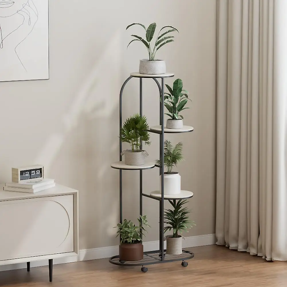 Plant Shelving Flower Pot Holder, Wrought Iron Corner Multiple Planter Rack Organizer with Wheels For Room Corner Balcony Garden