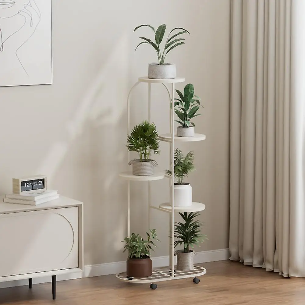 Plant Shelving Flower Pot Holder, Wrought Iron Corner Multiple Planter Rack Organizer with Wheels For Room Corner Balcony Garden