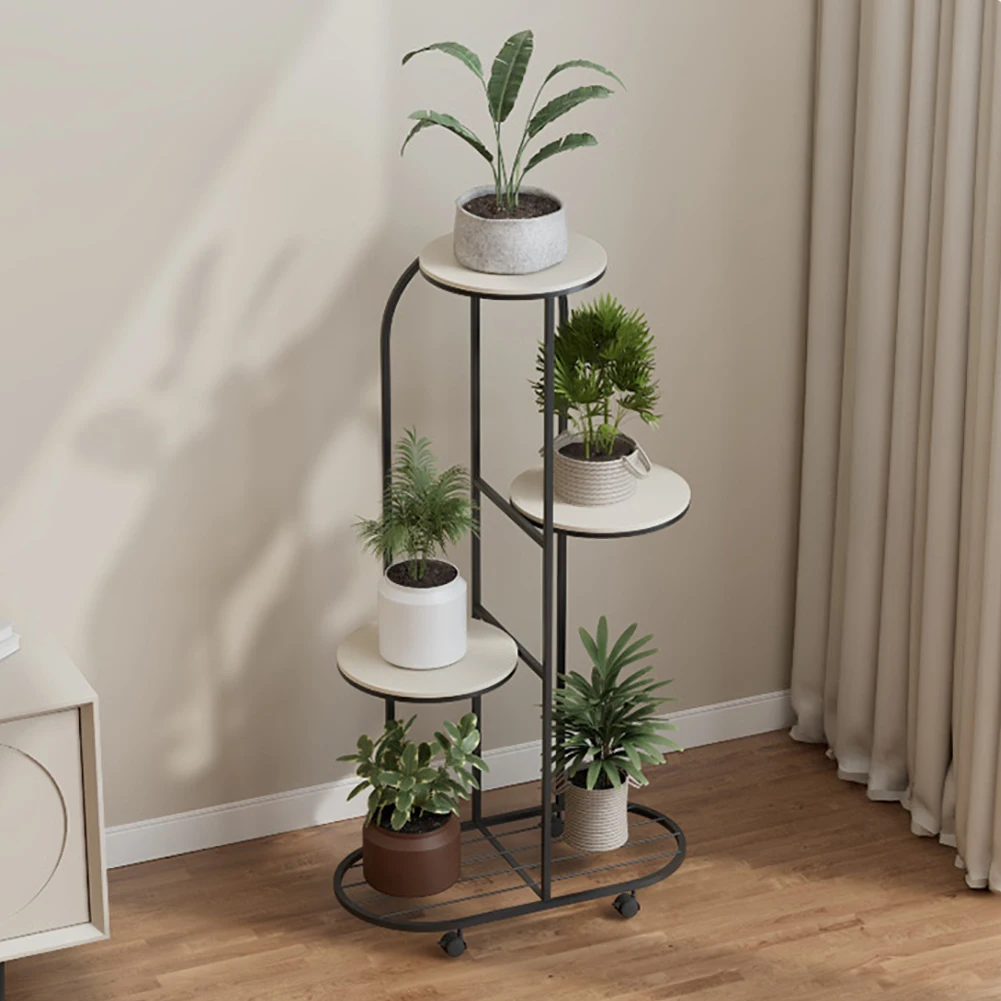 Plant Shelving Flower Pot Holder, Wrought Iron Corner Multiple Planter Rack Organizer with Wheels For Room Corner Balcony Garden