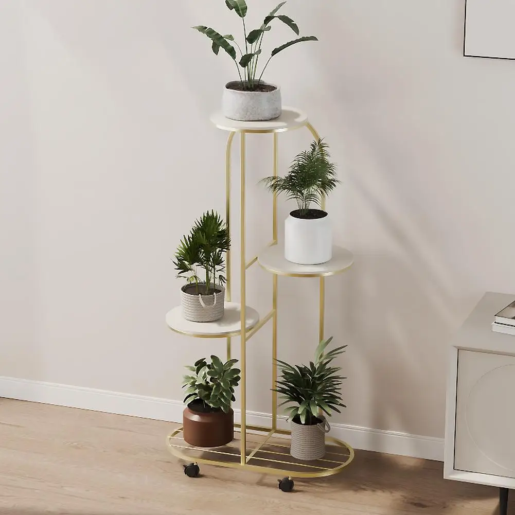Plant Shelving Flower Pot Holder, Wrought Iron Corner Multiple Planter Rack Organizer with Wheels For Room Corner Balcony Garden