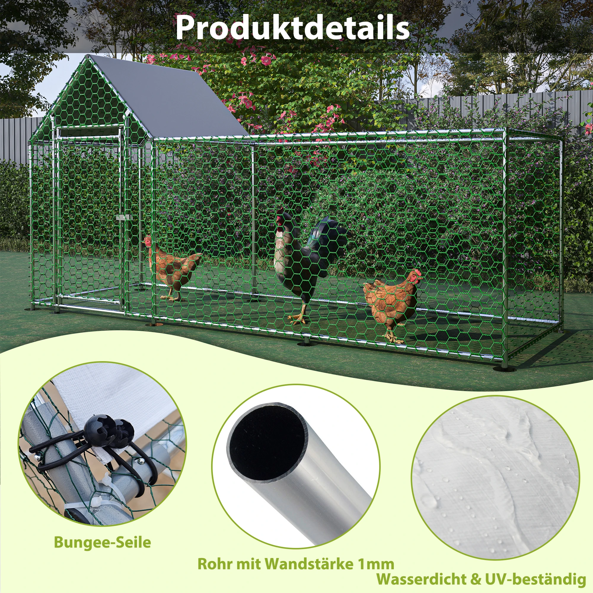 DIY Chicken Coop,Pet Enclosure Rabbits Guinea Pigs Metal Cage Expansion 3x1x1.5m Puppy Kennel House Exercise Training Dogs House