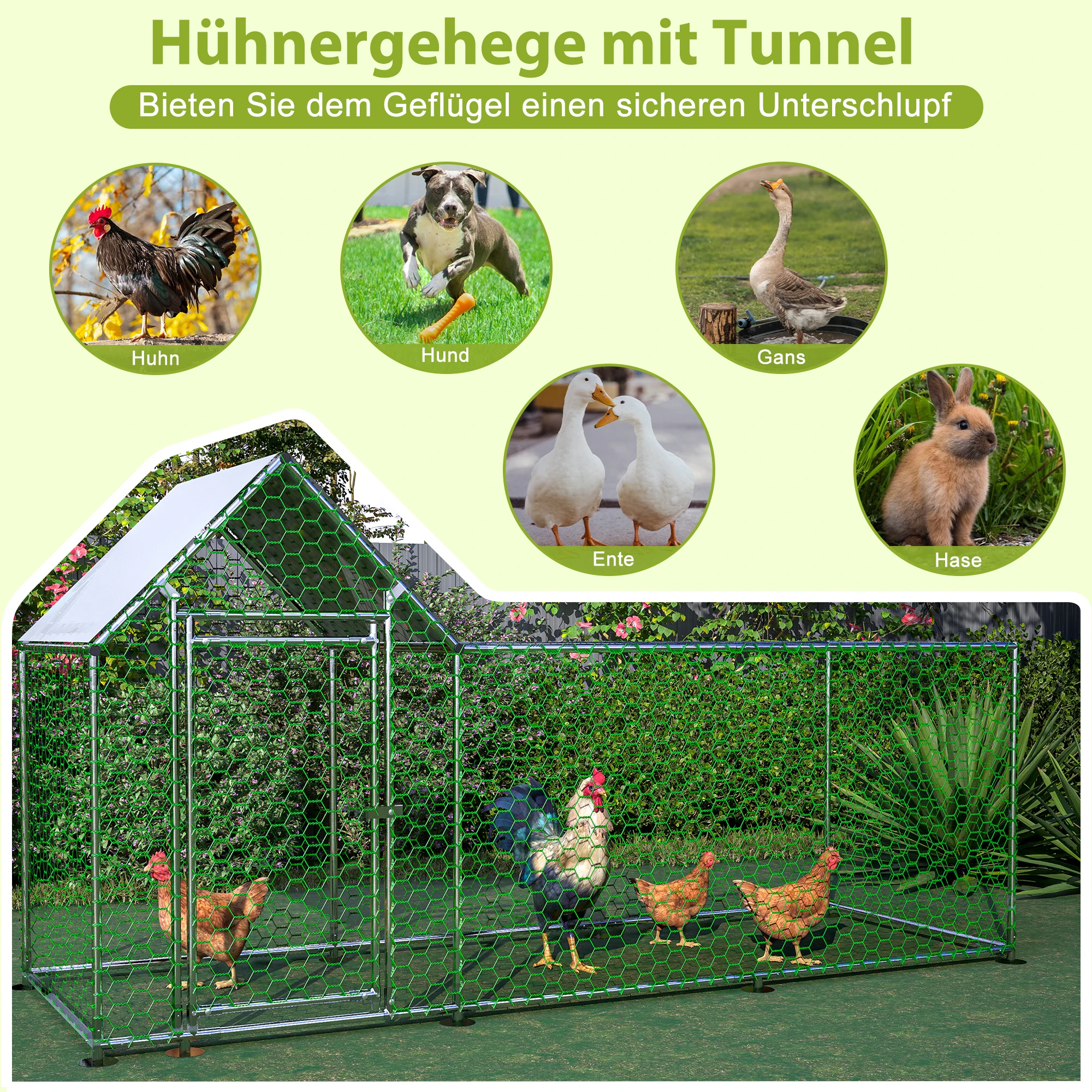 DIY Chicken Coop,Pet Enclosure Rabbits Guinea Pigs Metal Cage Expansion 3x1x1.5m Puppy Kennel House Exercise Training Dogs House