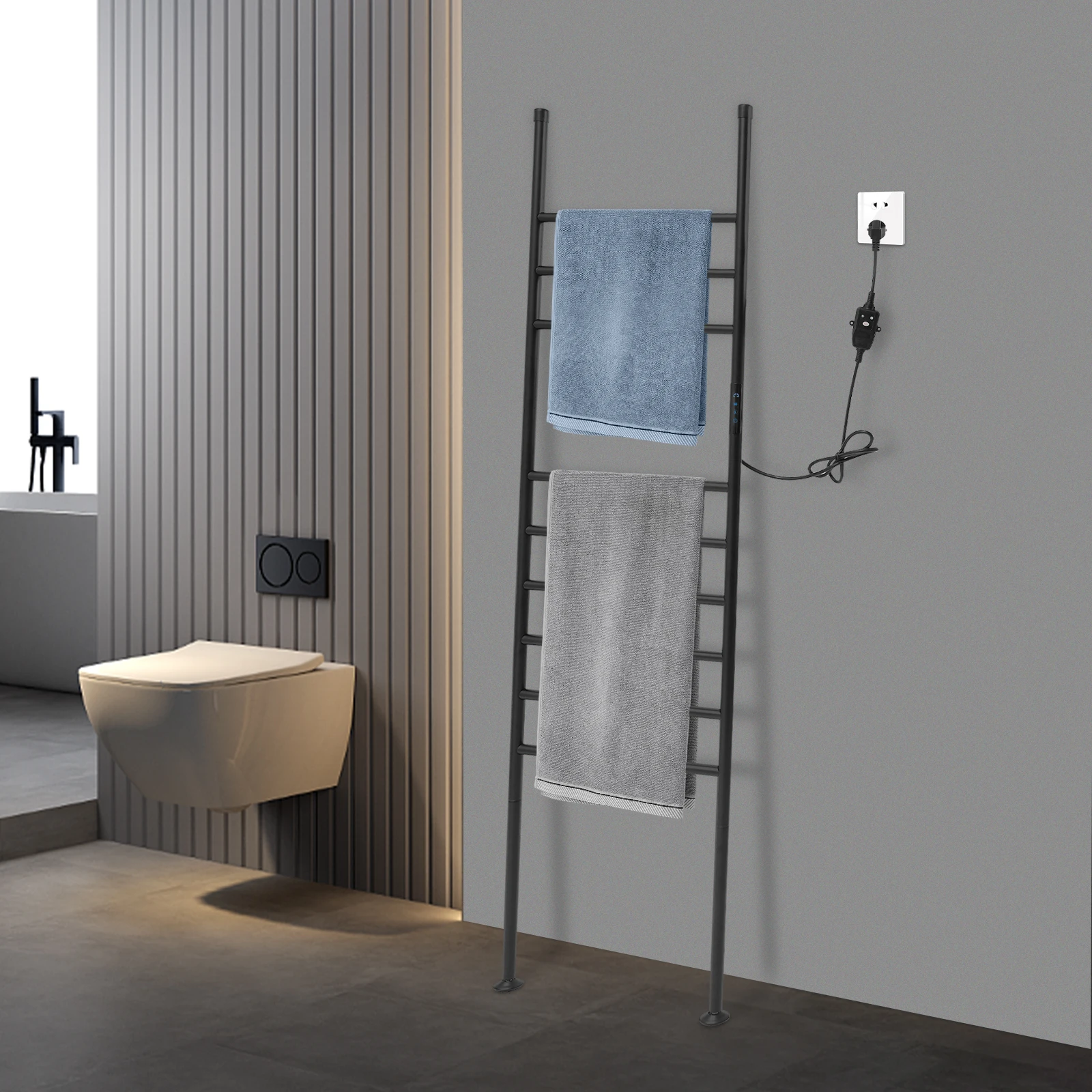 150W Electric Towel Warmer Stainless Steel Waterproof Fast Heating - 9-Bar Baked Paint & IPX4& 45-70℃ Precision Control