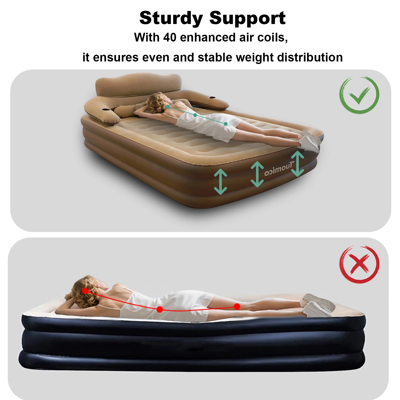2 Persons Folding Inflatable Mattress Camping Home Indoor Outdoor Air Cushion 48cm High Bed Lazy Laying Soft Skin-friendly