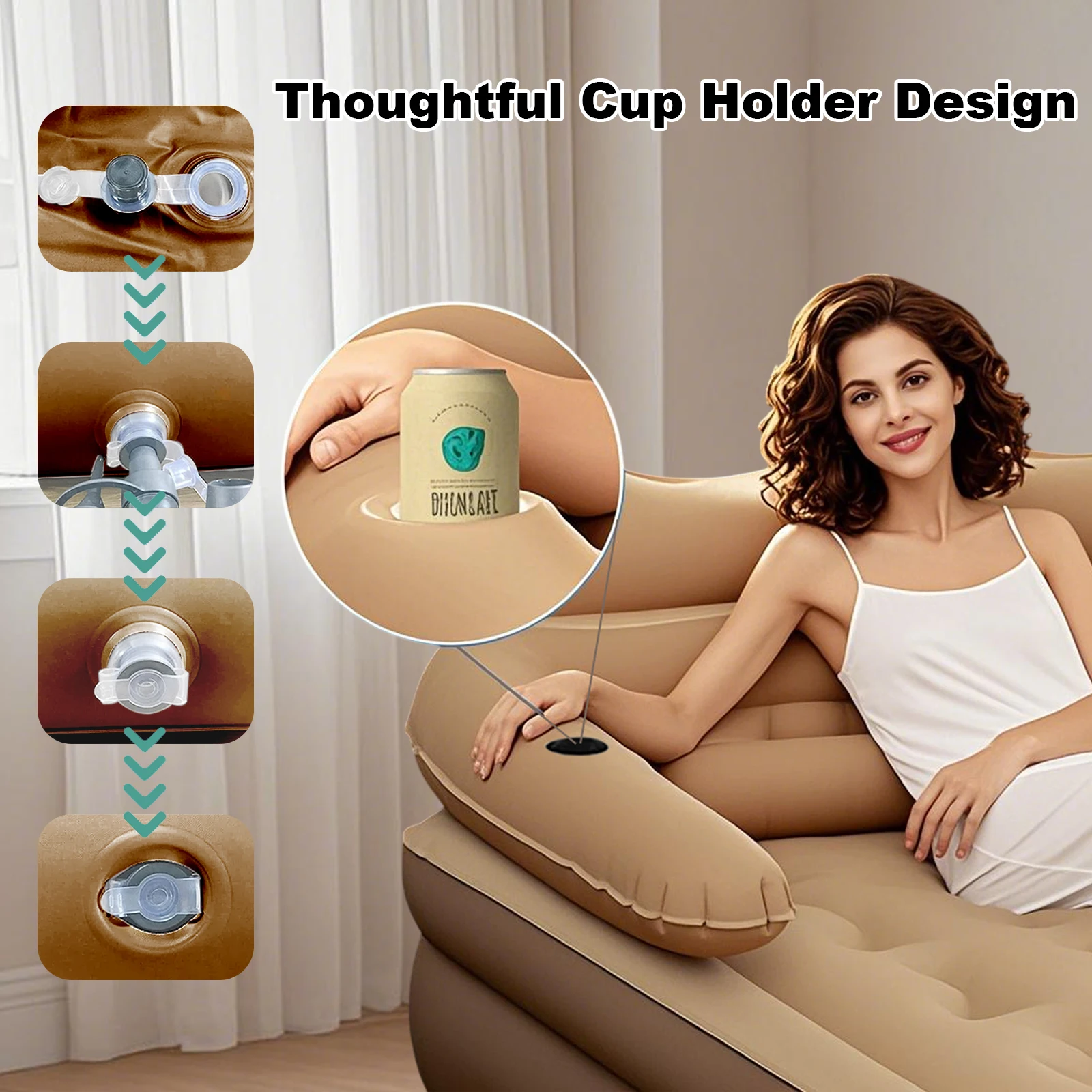 2 Persons Folding Inflatable Mattress Camping Home Indoor Outdoor Air Cushion 48cm High Bed Lazy Laying Soft Skin-friendly