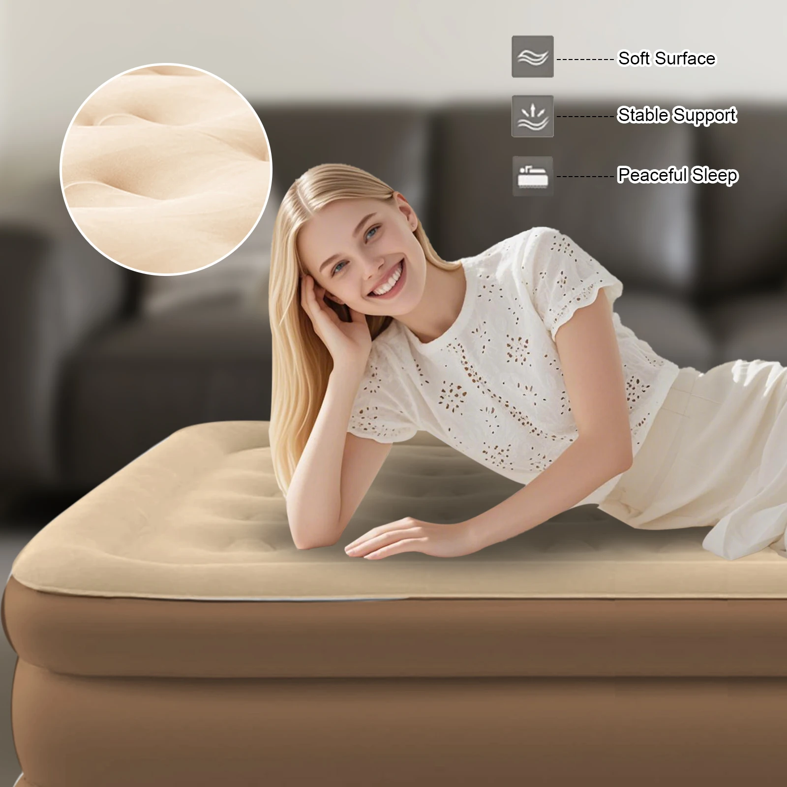 2 Persons Folding Inflatable Mattress Camping Home Indoor Outdoor Air Cushion 48cm High Bed Lazy Laying Soft Skin-friendly