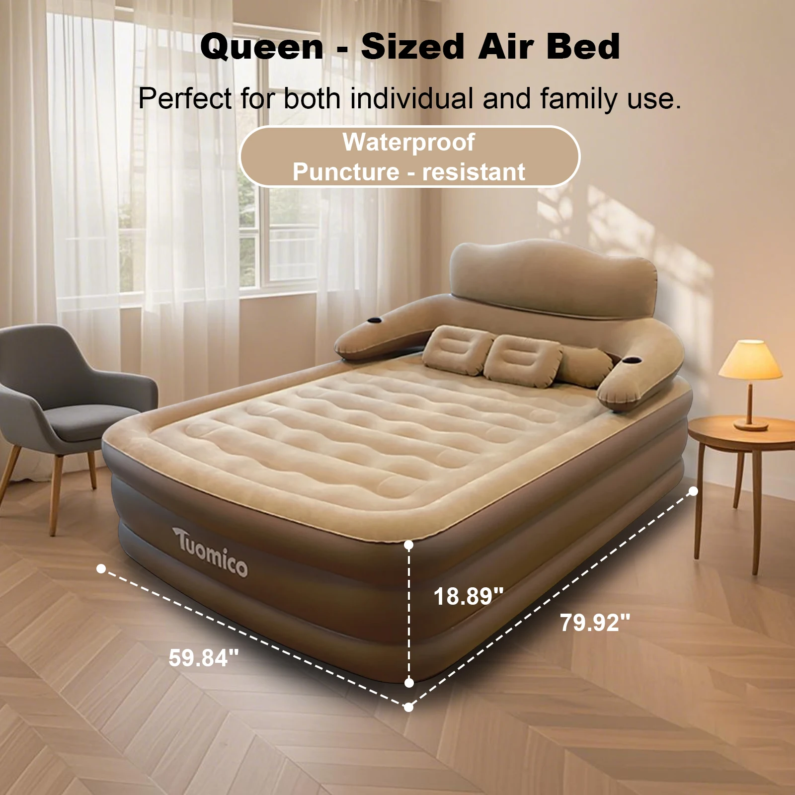 2 Persons Folding Inflatable Mattress Camping Home Indoor Outdoor Air Cushion 48cm High Bed Lazy Laying Soft Skin-friendly