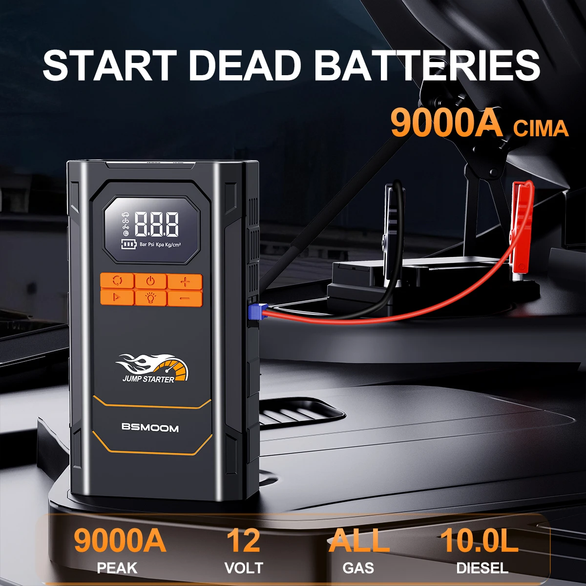 YUSMAN 5000A Peak Car Jump Starter, 150PSI Air Compressor, Portable Flashlight, Power Bank for 12V Cars