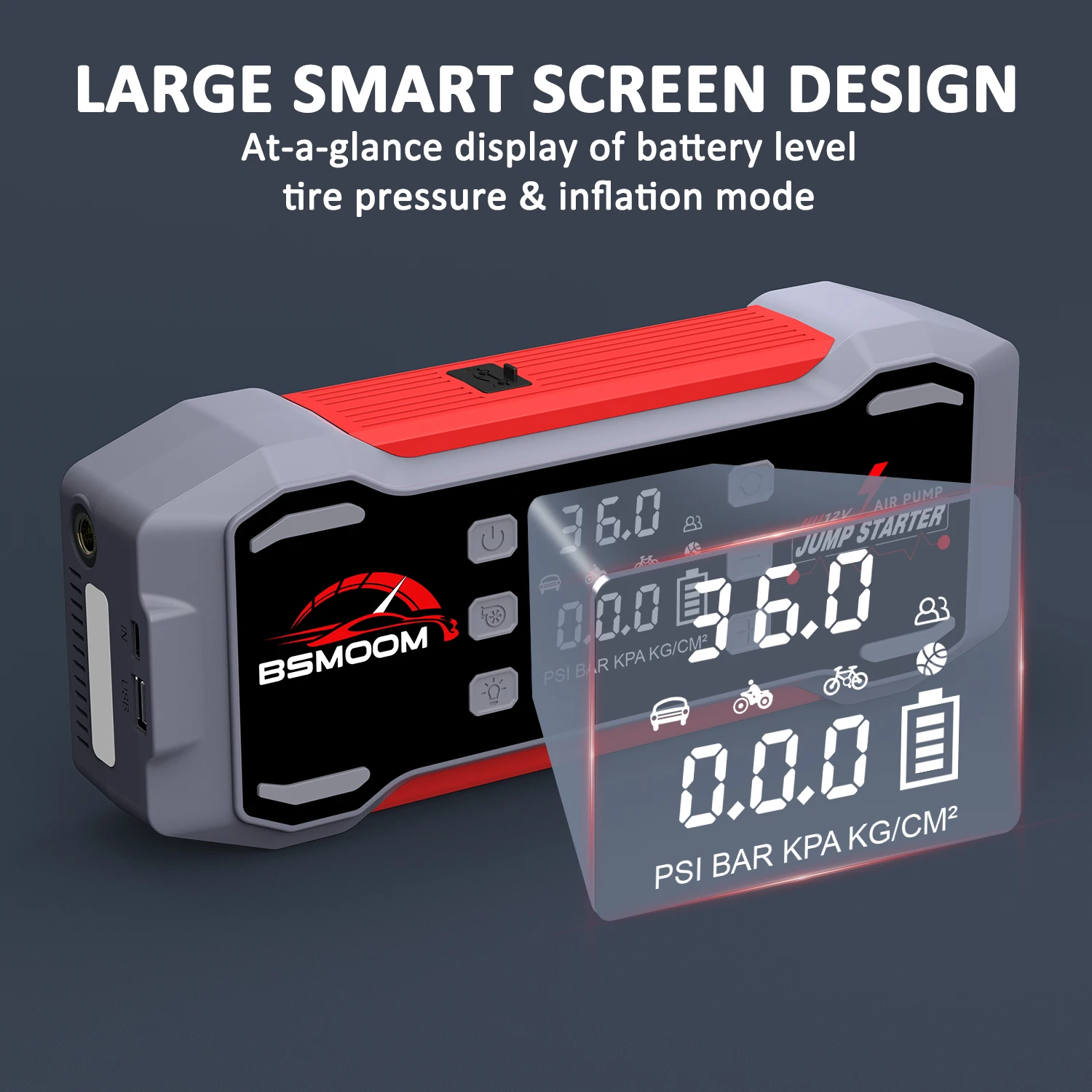 YUSMAN 5000A Peak Car Jump Starter, 150PSI Air Compressor, Portable Flashlight, Power Bank for 12V Cars