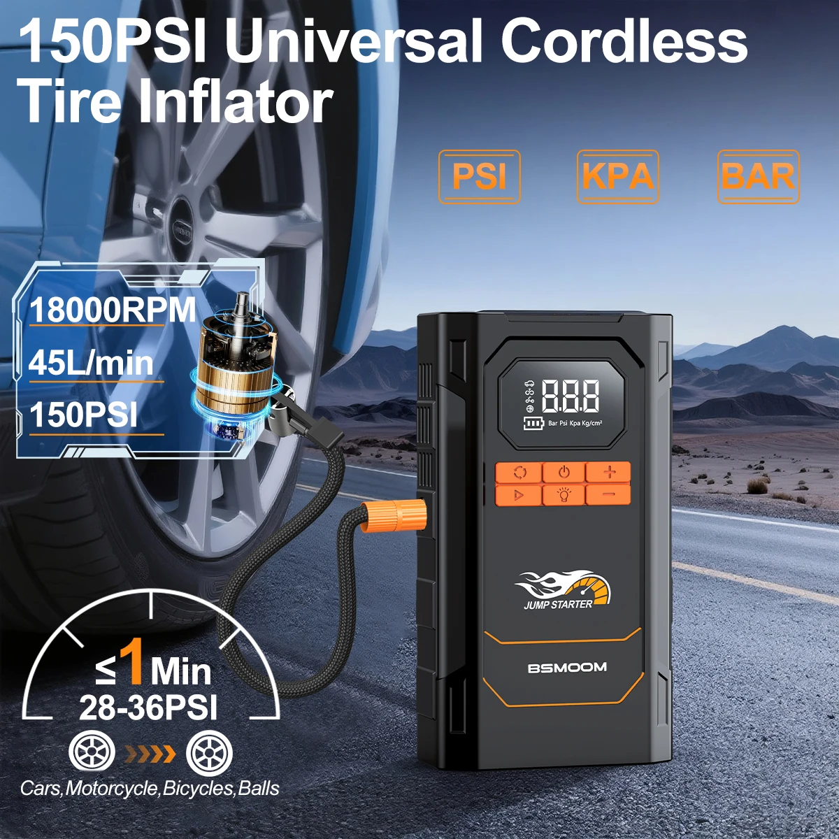 YUSMAN 5000A Peak Car Jump Starter, 150PSI Air Compressor, Portable Flashlight, Power Bank for 12V Cars