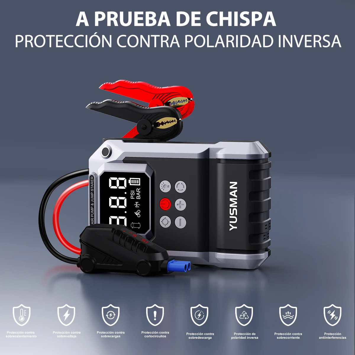 YUSMAN 5000A Peak Car Jump Starter, 150PSI Air Compressor, Portable Flashlight, Power Bank for 12V Cars