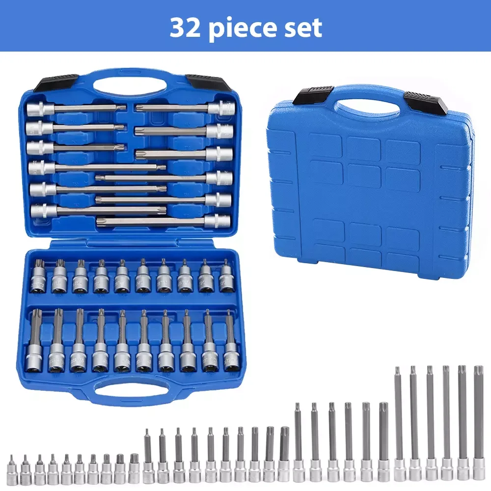 32pc Socket Wrench Set interior Torx nuts Bits Car tool set 1/2 inch Tool Nut screw Auto Repair Tool Female Drill Bit Wrench Set