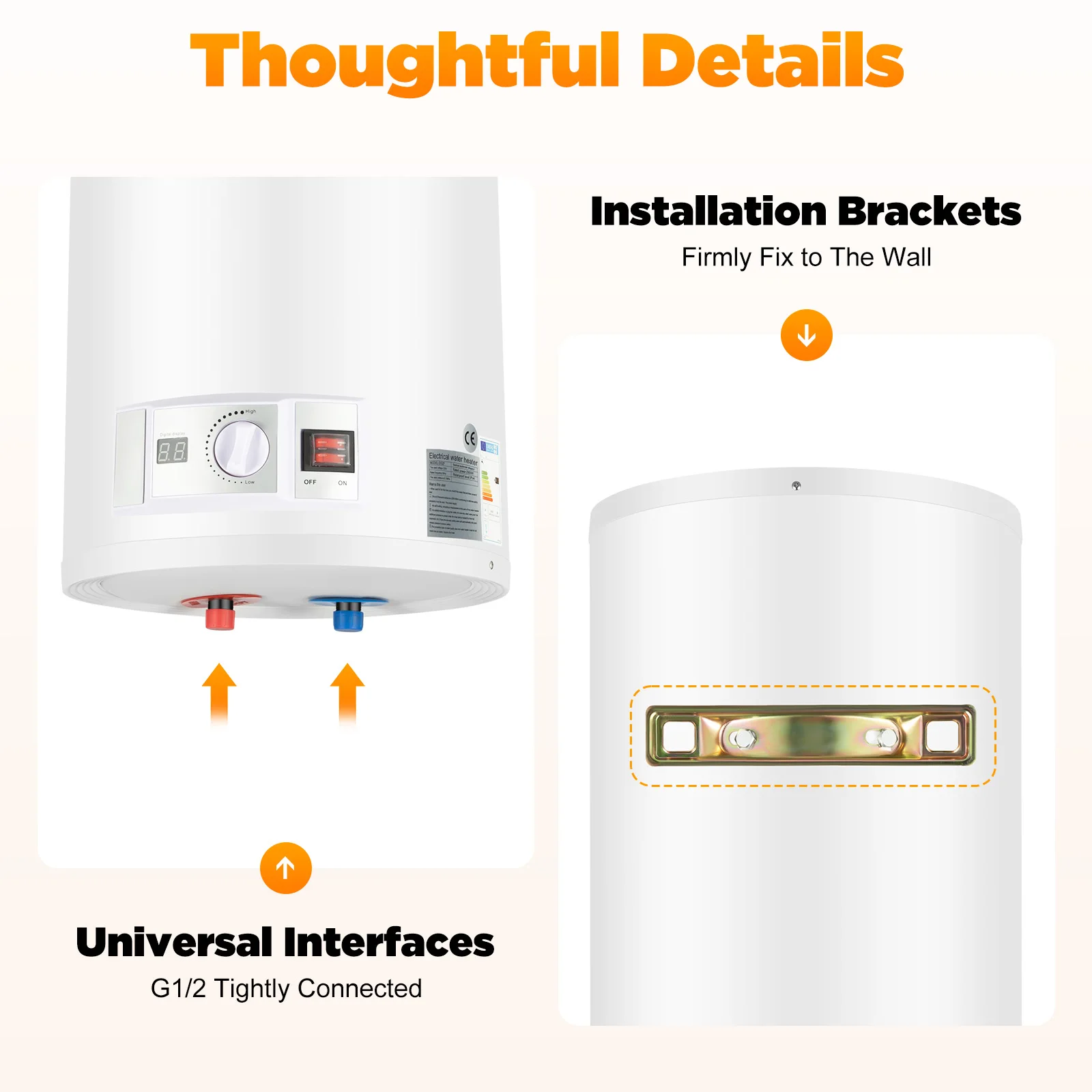 50L Electric Water Heater, 2000W Vertical Water Heater with Digital Display & Faucet, Wall Mounted for Bathroom Kitchen