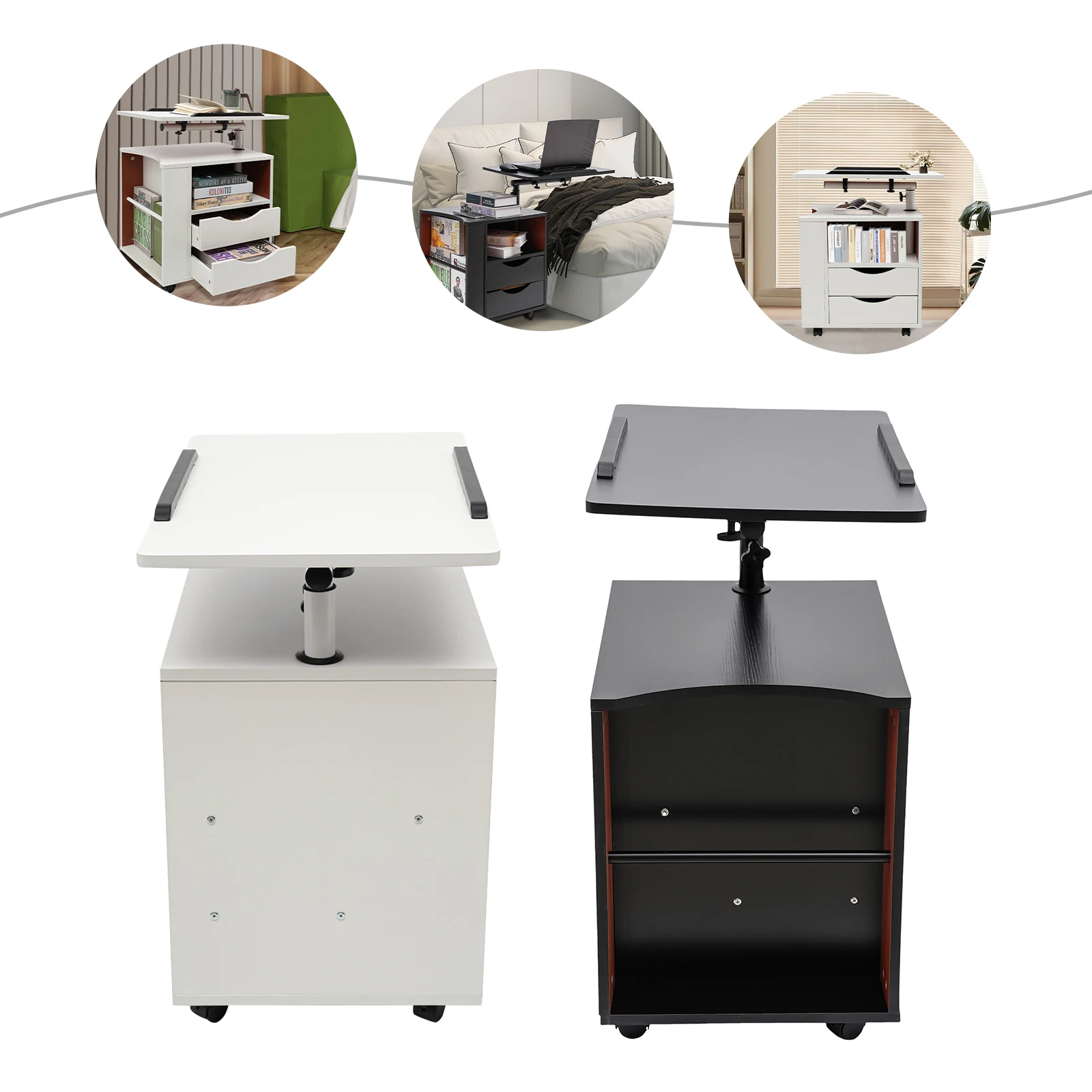Functional Rotating Bedside Table Multi-functional Bookshelf Multi-functional Reading Shelf 3 Tiers Mount Type Floor Standing