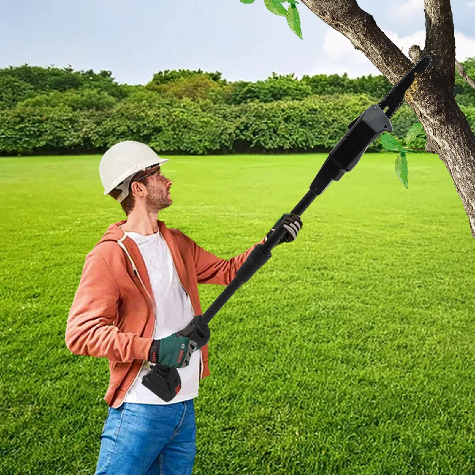 4.1ft Rechargeable Pole Saw with 1500mAh Battery and Standard Charger Cordless Double Section Assemble Shaft Branch Cutter 