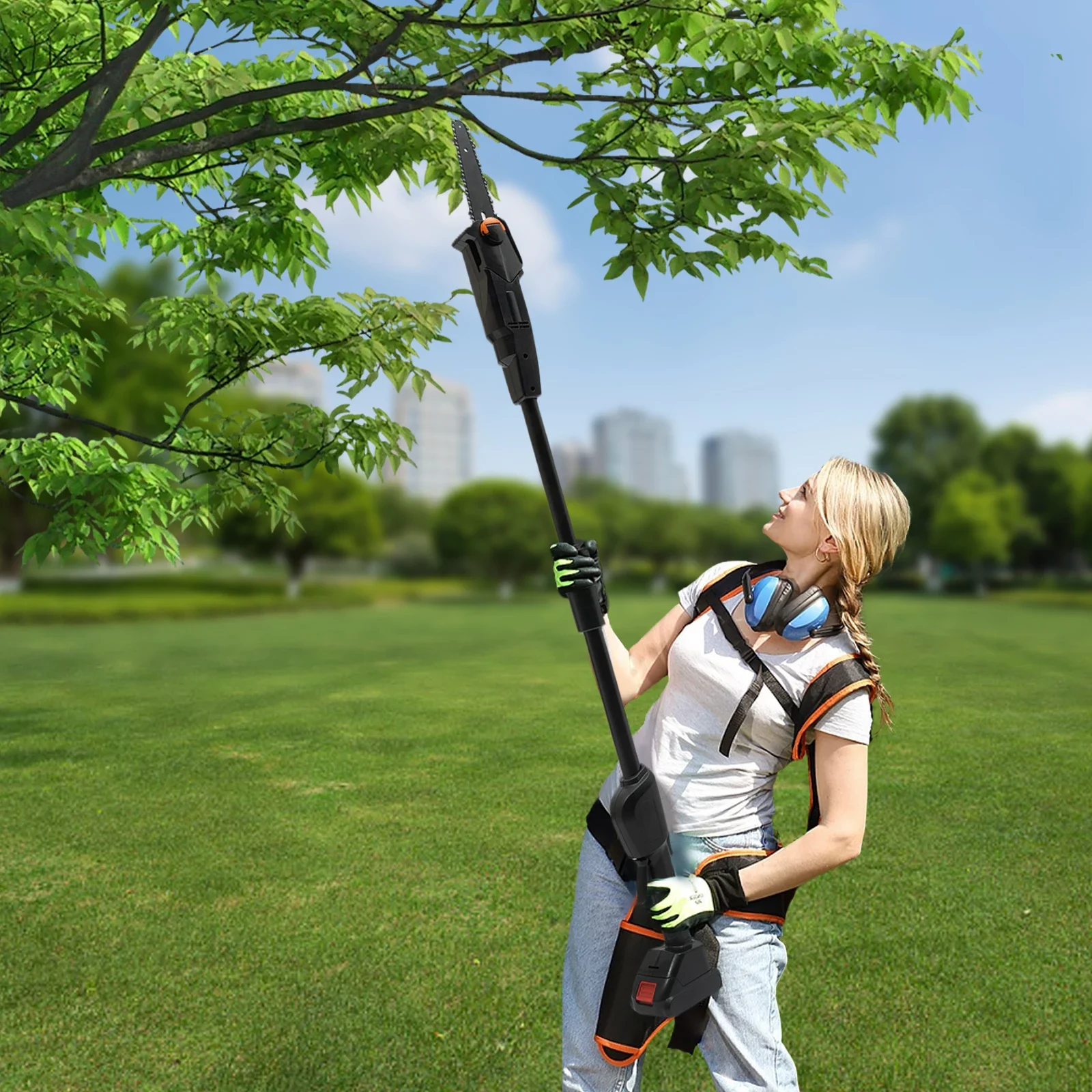 4.1ft Rechargeable Pole Saw with 1500mAh Battery and Standard Charger Cordless Double Section Assemble Shaft Branch Cutter 