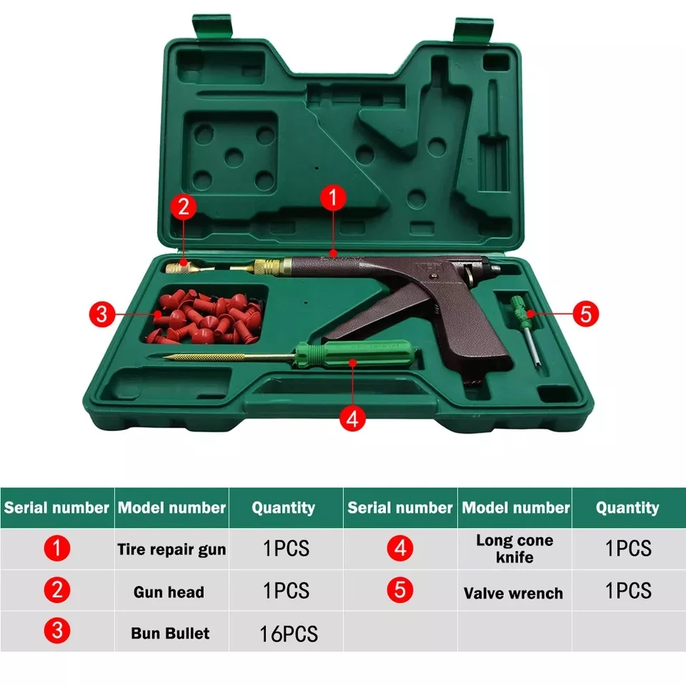 Car Bike Tubeless Tire Repair Puncture Professional Repair Kit Vacuum Tire Repair Gun Car Motorcycle Tire Repair Leaking Kit