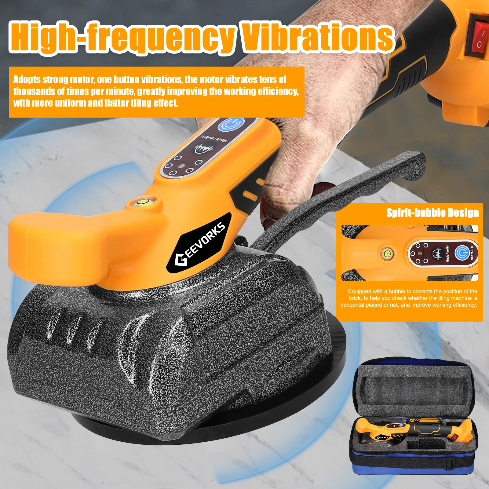 21V Automatic Tile Tiling Machine with Bubble Leveler Decoration Wall Floor Tiles Laying Vibrating Tool Handheld Tile Leveller