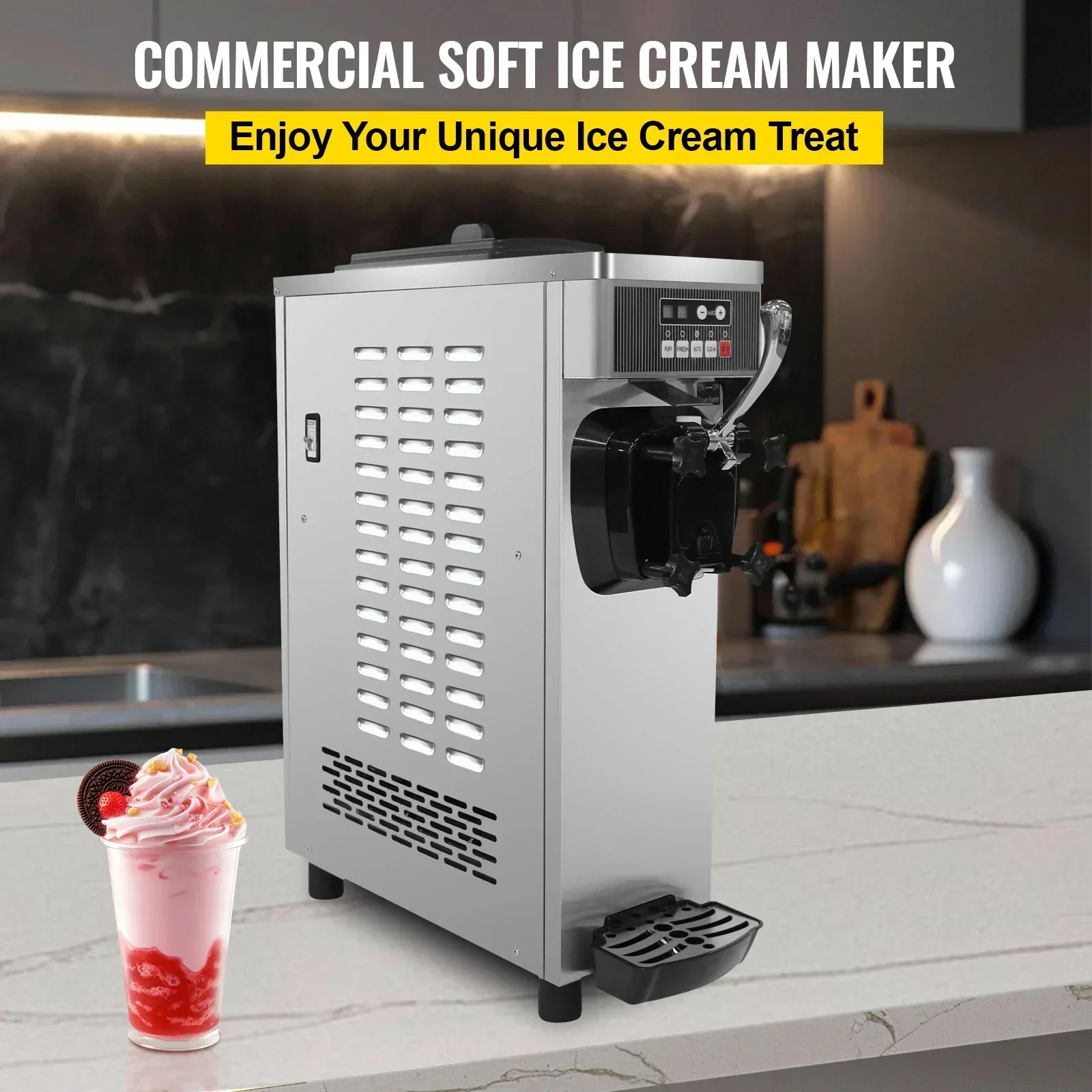 SIHAO Desktop single head ice cream machine 8116F 220V European plug fresh-keeping puffing shortage alarm suitable for catering