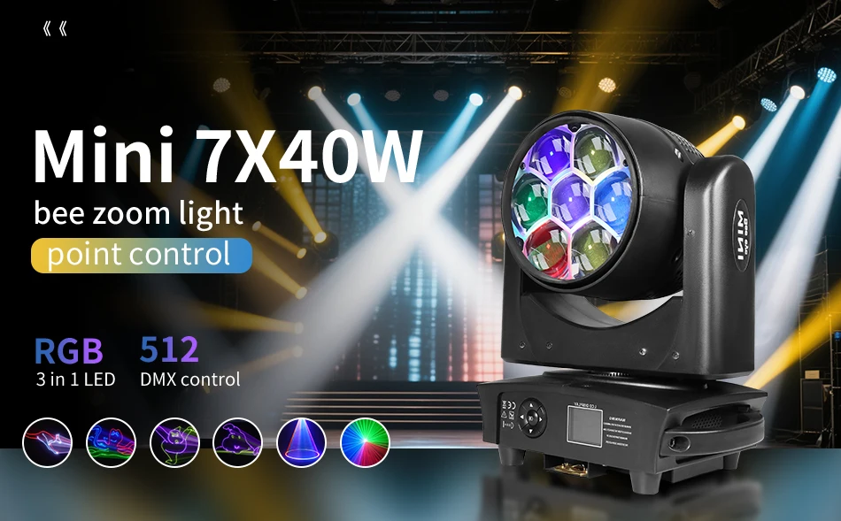 Bee Eye 7x40W 4 In1 RGBW LED Beam + Wash Zoom Testa Mobile DMX per NightClub Dj Disco Party Bar Stage Lighting