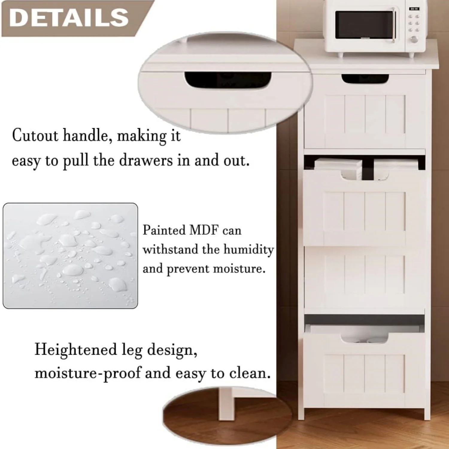 BRIEFNESS Bathroom Cabinet 4 Drawers Freestanding Storage Cabinet Bedside Cabinet 5-Drawer Cabinet Waterproof Easy to Assemble