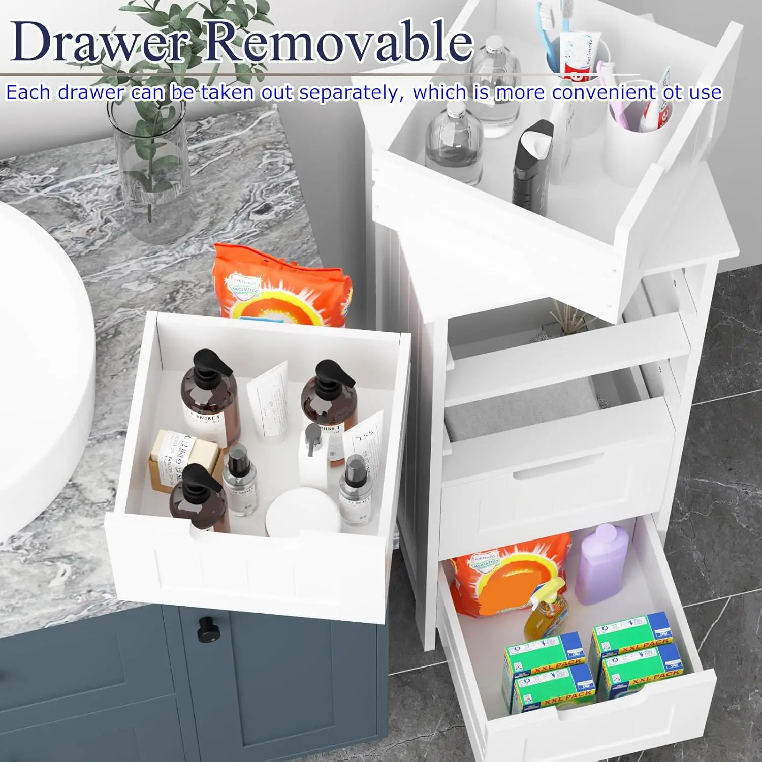 BRIEFNESS Bathroom Cabinet 4 Drawers Freestanding Storage Cabinet Bedside Cabinet 5-Drawer Cabinet Waterproof Easy to Assemble