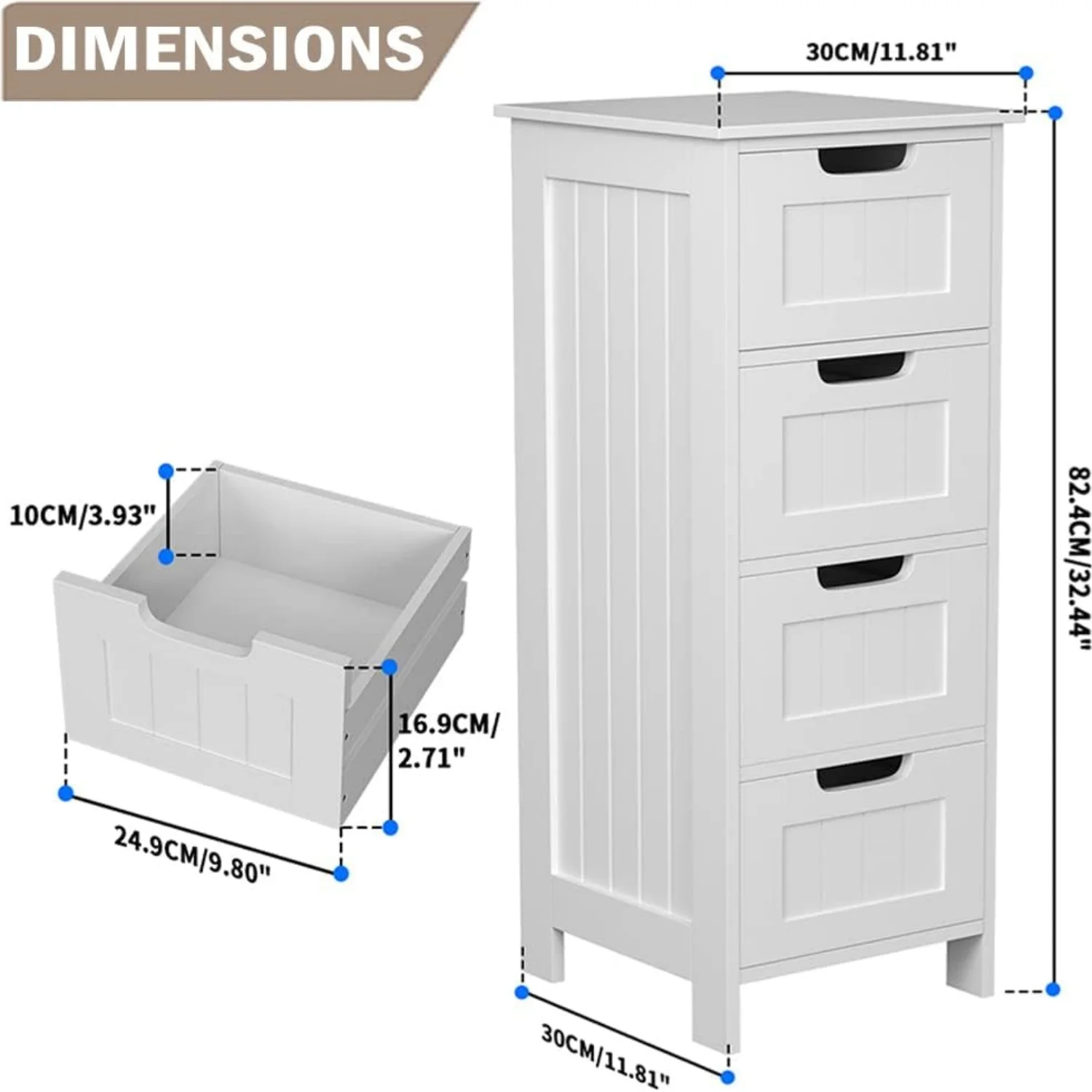 BRIEFNESS Bathroom Cabinet 4 Drawers Freestanding Storage Cabinet Bedside Cabinet 5-Drawer Cabinet Waterproof Easy to Assemble