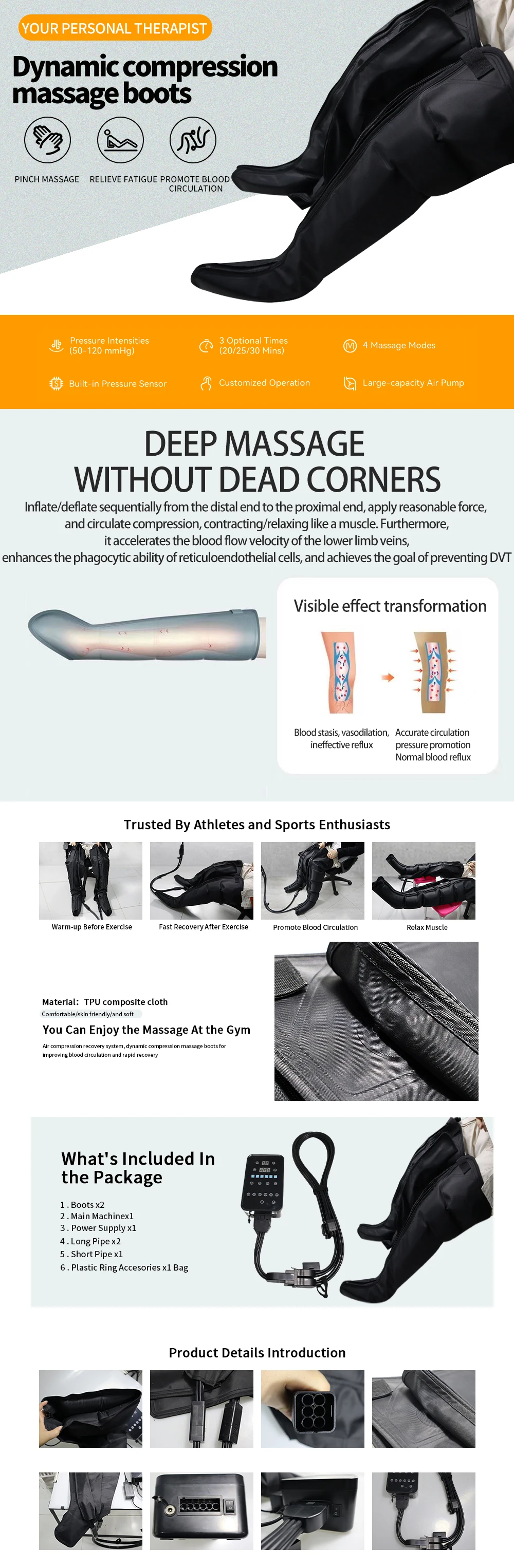 Air Compression Massage System 6 Chambers Whole Body Massager Compression Pump Recovery Boots Foot Leg Massage Machine AirWrap