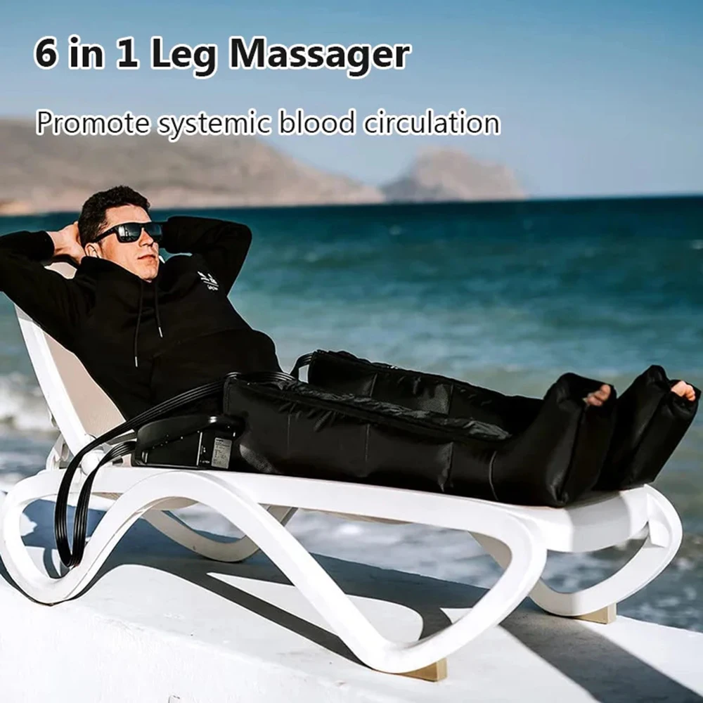 Air Compression Massage System 6 Chambers Whole Body Massager Compression Pump Recovery Boots Foot Leg Massage Machine AirWrap