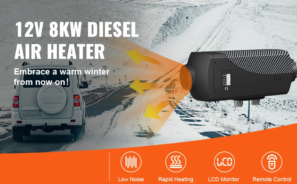 SucceBuy 8KW Diesel Air Heater Muffler Diesel Heater 12V Remote Control Diesel Parking Heater with LCD Switch for Car Truck Boat