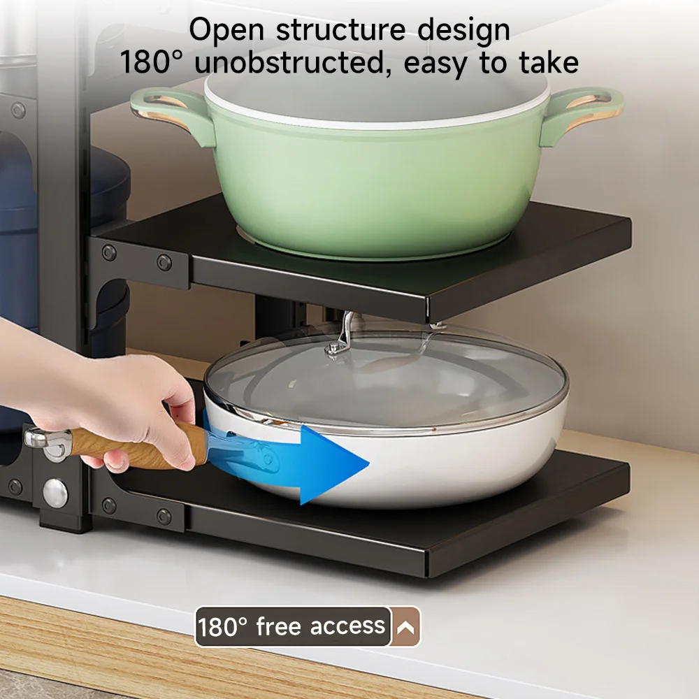 Kitchen Under Sink Storage Pot Holder Multilayer Frying Pan Rice Cooker Storage Rack Adjustable Countertop Floor Storage Shelf
