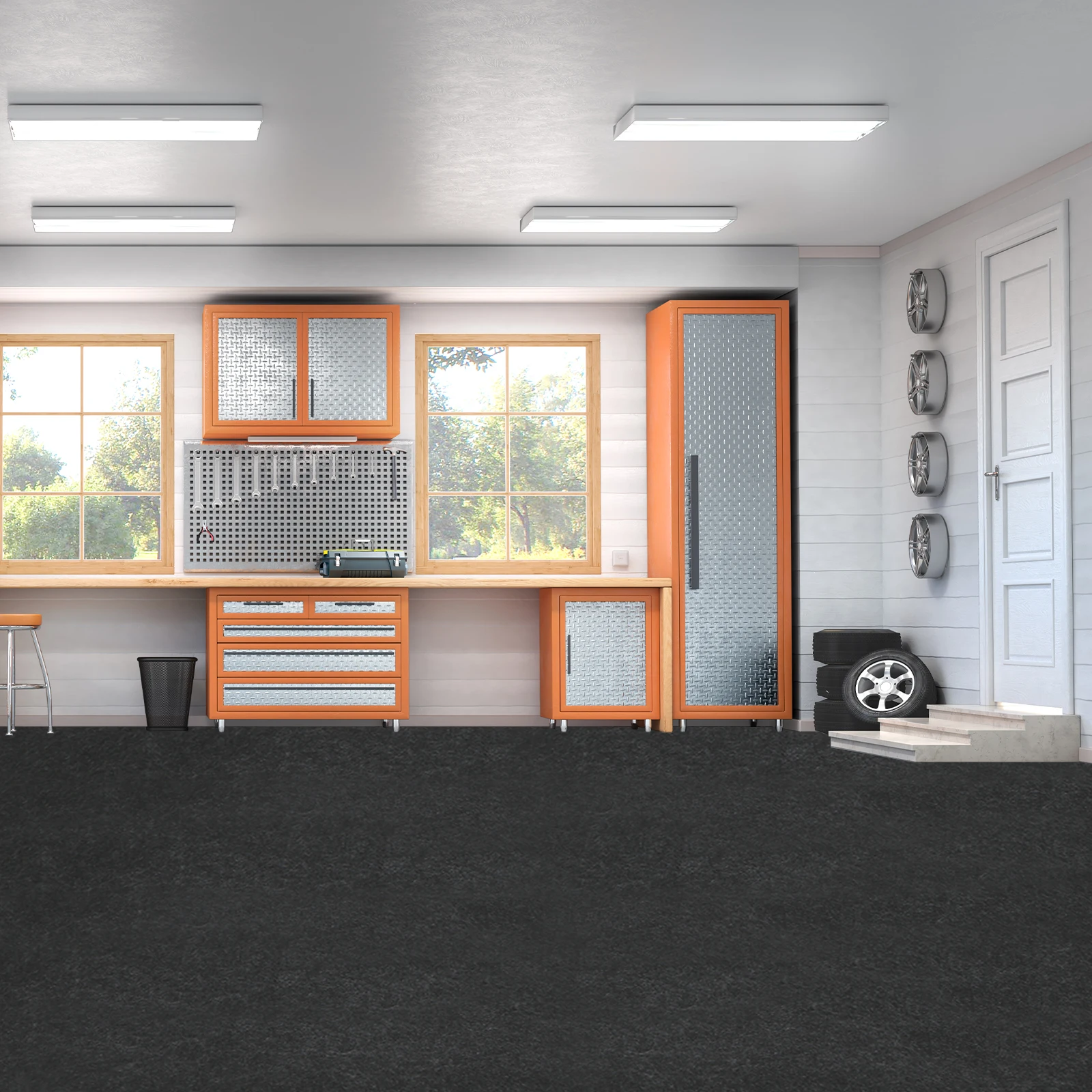 Garage Non-slip Mat Non-woven Cloth PE Dark Grey Waterproof Floor Protection Mat for Garage Warehouse Workshop