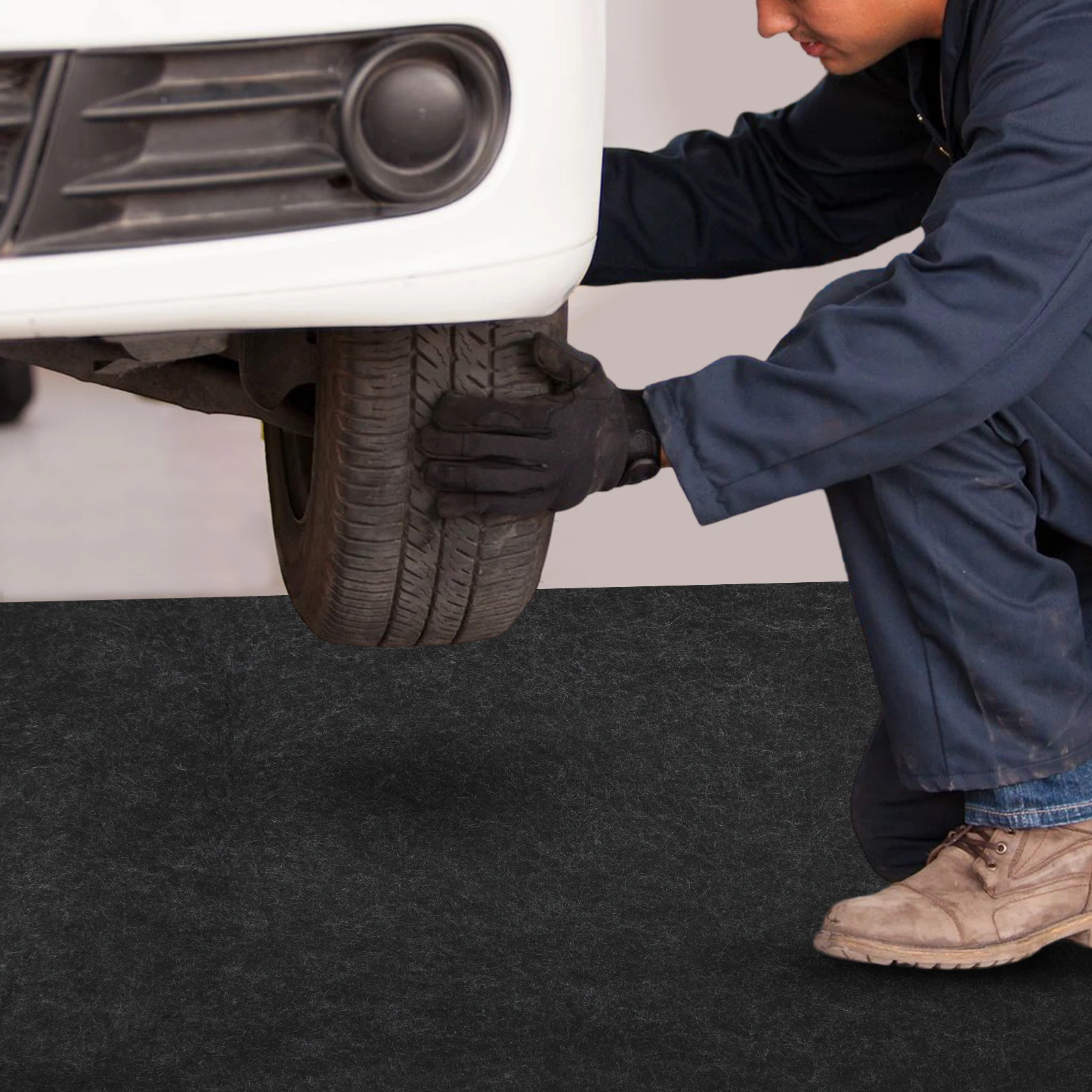 Garage Non-slip Mat Non-woven Cloth PE Dark Grey Waterproof Floor Protection Mat for Garage Warehouse Workshop