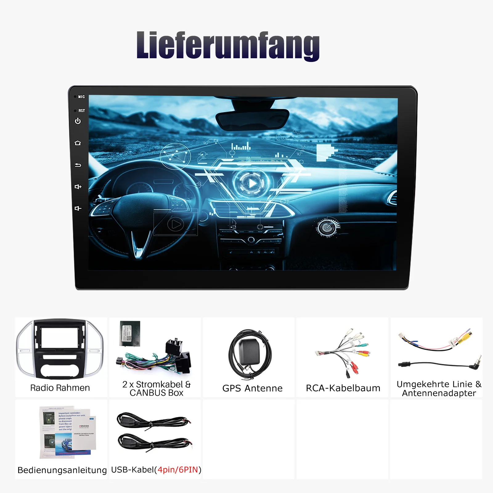ESSGOO 10.1" Wireless Carplay Android 14 Car Radio For Benz Vito 3 W447 2014-2020 GPS SAT Navi WIFI RDS FM BT Multimedia Player