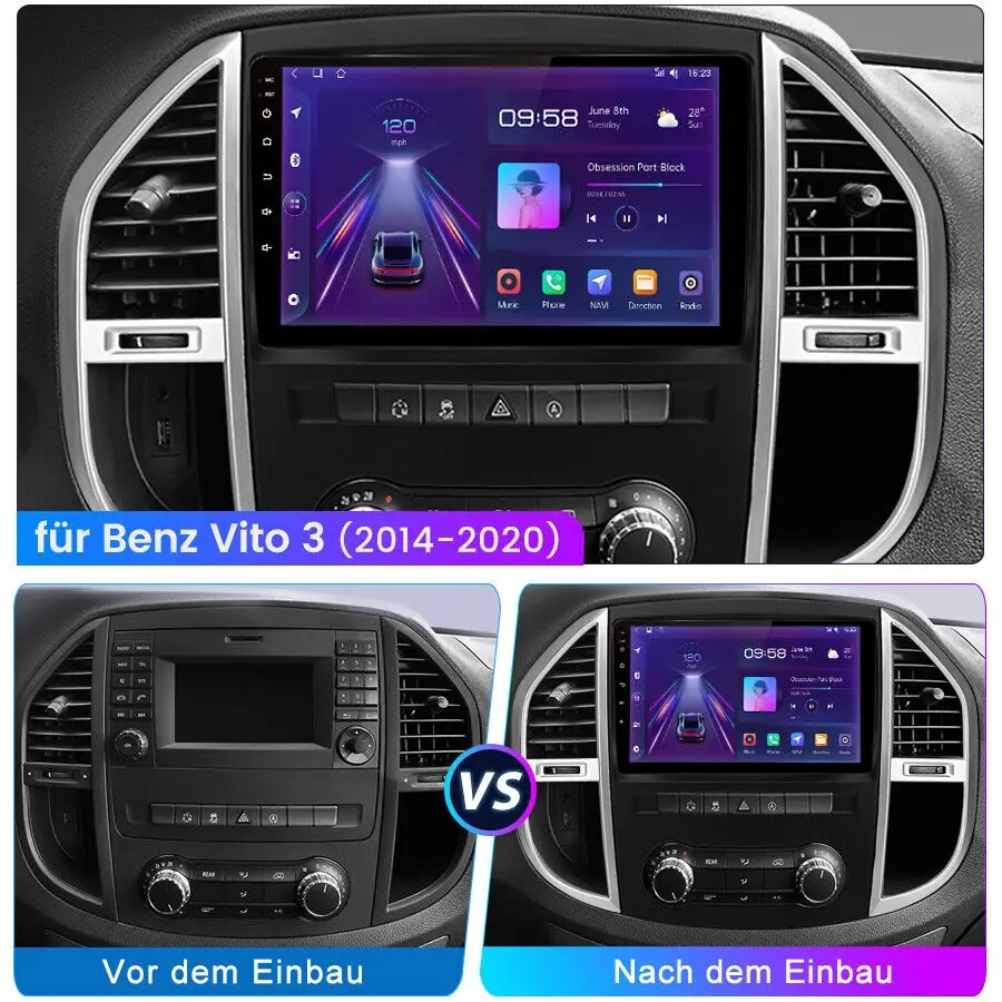ESSGOO 10.1" Wireless Carplay Android 14 Car Radio For Benz Vito 3 W447 2014-2020 GPS SAT Navi WIFI RDS FM BT Multimedia Player