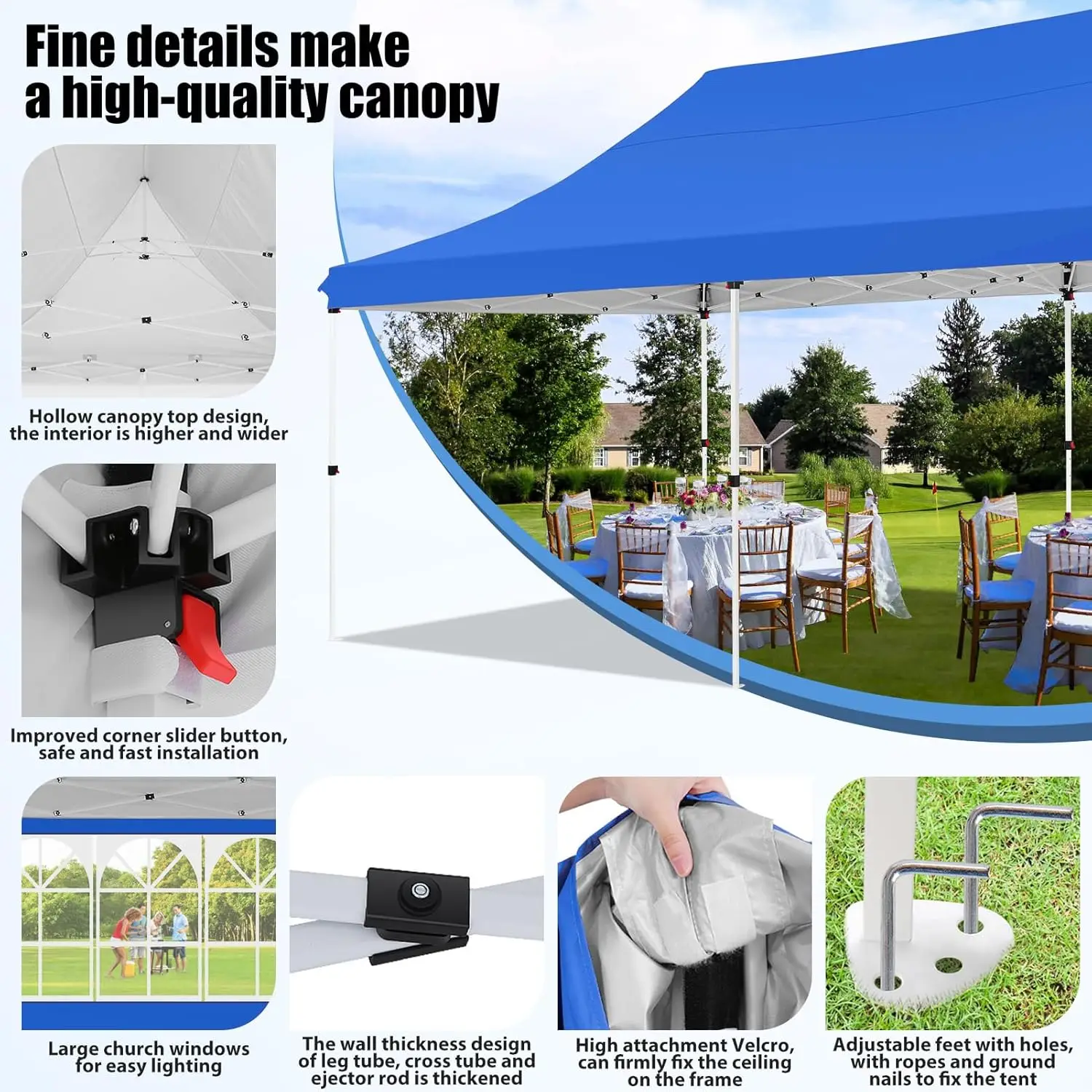 3x6m Folding Gazebo Waterproof Stable Winterproof, Instantly Fold-Out Canopies Outdoor Garden Tent with 6 Side Panels, for Party