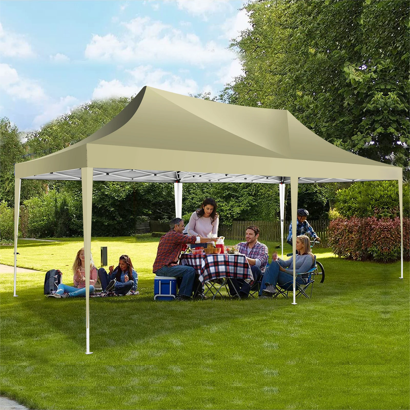 3x6m Folding Gazebo Waterproof Stable Winterproof, Instantly Fold-Out Canopies Outdoor Garden Tent with 6 Side Panels, for Party